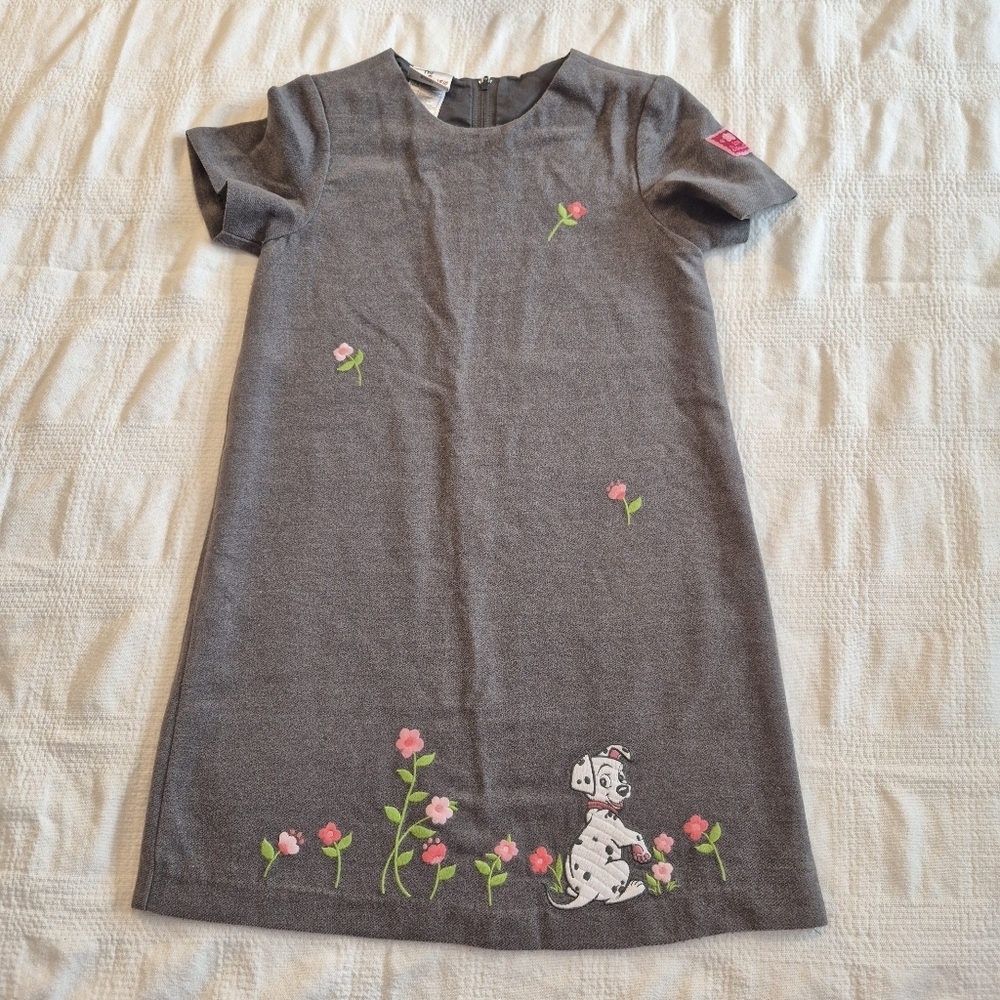 Disney Store girls size 7/8 101 Dalmations gray embroidered Aline dress EUC